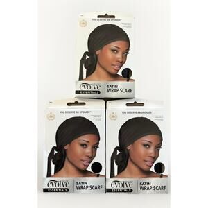 Evolve Satin Hair Wrap Scarf Black Sleep Bonnet Night Cap Frizz Control Lot 3